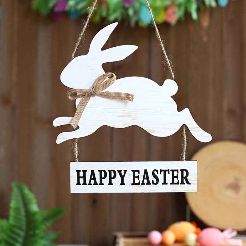 1pc Easter Rabbit Hanging Pendant Letter Wooden Bunny Craft Party Festival Door Wall Hanging Ornament Entryway Decoration