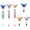 Vibrant Butterfly Metal & Stained Glass Wind Chime Hummingbirds Dragonflies AluminumTube Art Hanging Bells for Home Garden Decor