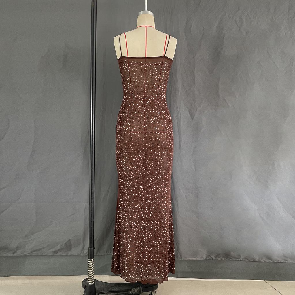 Women's Shiny Diamonds Sexy Halter Split Long Dresses