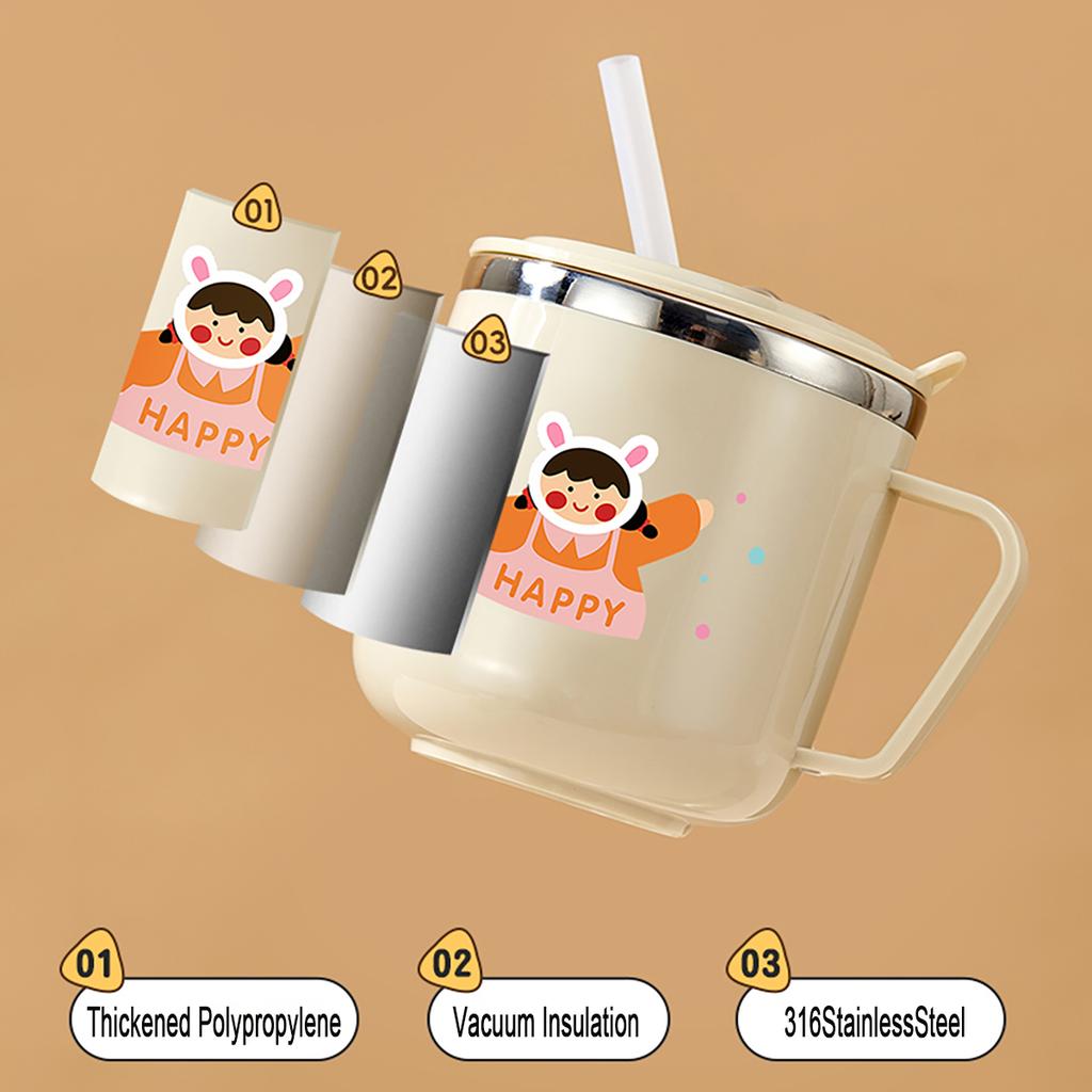 Кружка из нержавеющей стали 316 для воды для детей, изолированная, защищающая от ожогов, для молока, кофе, мини-симпатичная кружка для питья с соломинкой