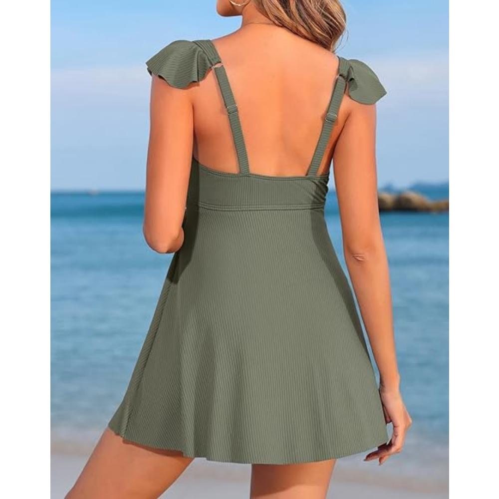 CHARMLEAKS Ruffle Ribbed Maternity Swimsuit One Piece Cutout Pregnancy Bathing Suits Push Up Twisted Swimwear Swim Dress