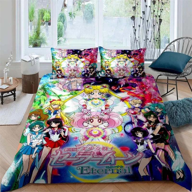 3D Print  New Sailor Moon Cartoon Bedding Set Boys Girls Twin Queen King Size Duvet Cover Pillowcase Bed boys Adult