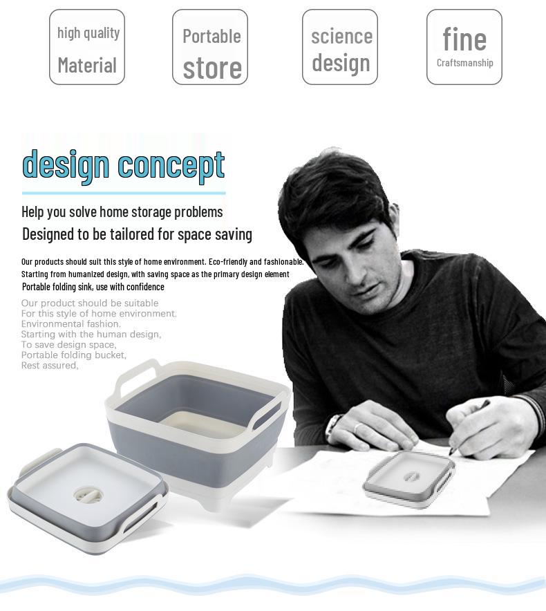 Складной пластиковый таз для мытья - Портативный, утолщенный складной умывальник и ведро для льда/фруктов