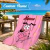 Custom Name Pink Dog Dreamscape Beach Towel Microfiber Beach Towel, Lightweight and Quick-Dry, for Summer Travel, Swimming Pool Gift