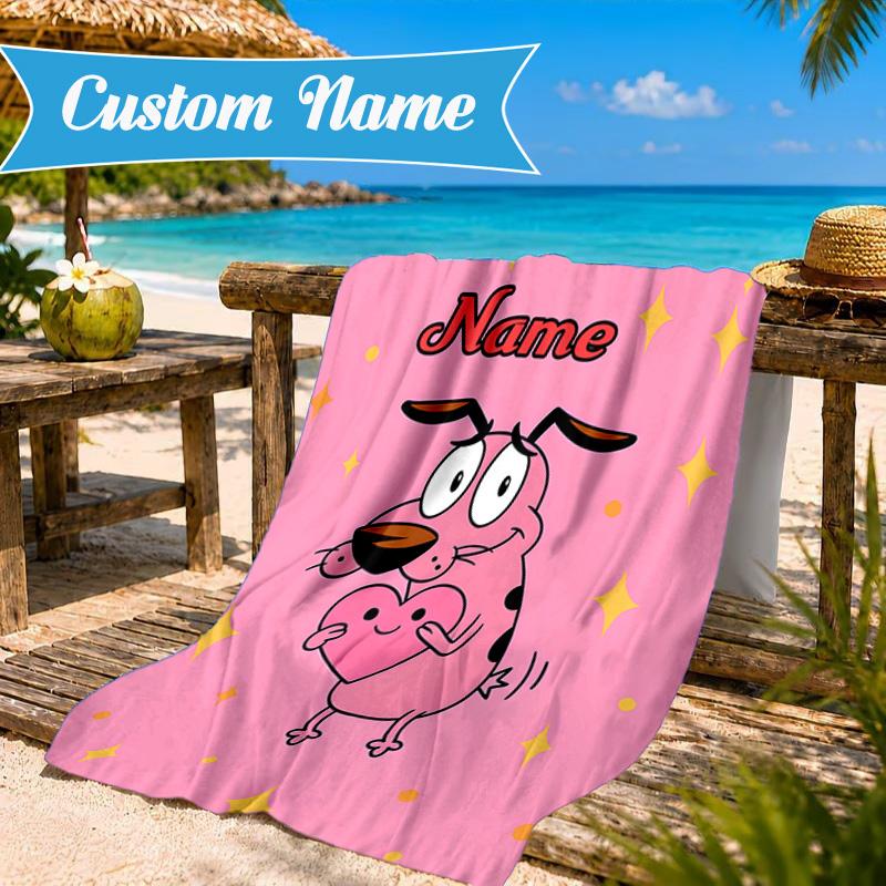 Custom Name Pink Dog Dreamscape Beach Towel Microfiber Beach Towel, Lightweight and Quick-Dry, for Summer Travel, Swimming Pool Gift