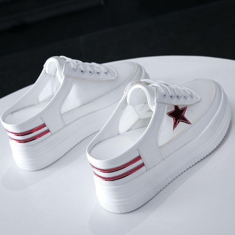 Женские летние дышащие тапочки на высоком каблуке с толстой подошвой, обувь для ленивых на толстой подошве, женская обувь без шнуровки с увеличенной подошвой