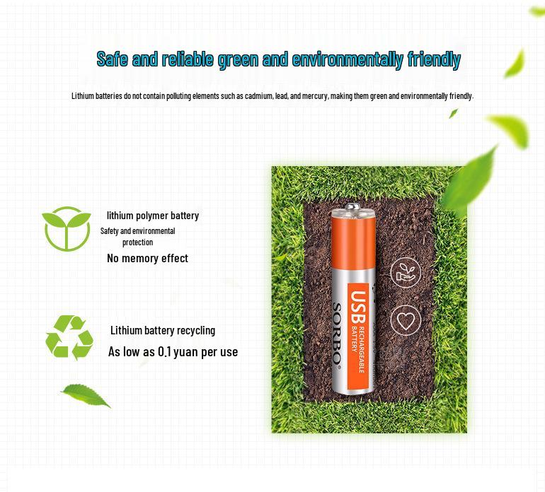 Smart USB Rechargeable AAA Battery Charger Set, 2-Slot Universal 1.5V Lithium Polymer Batteries.