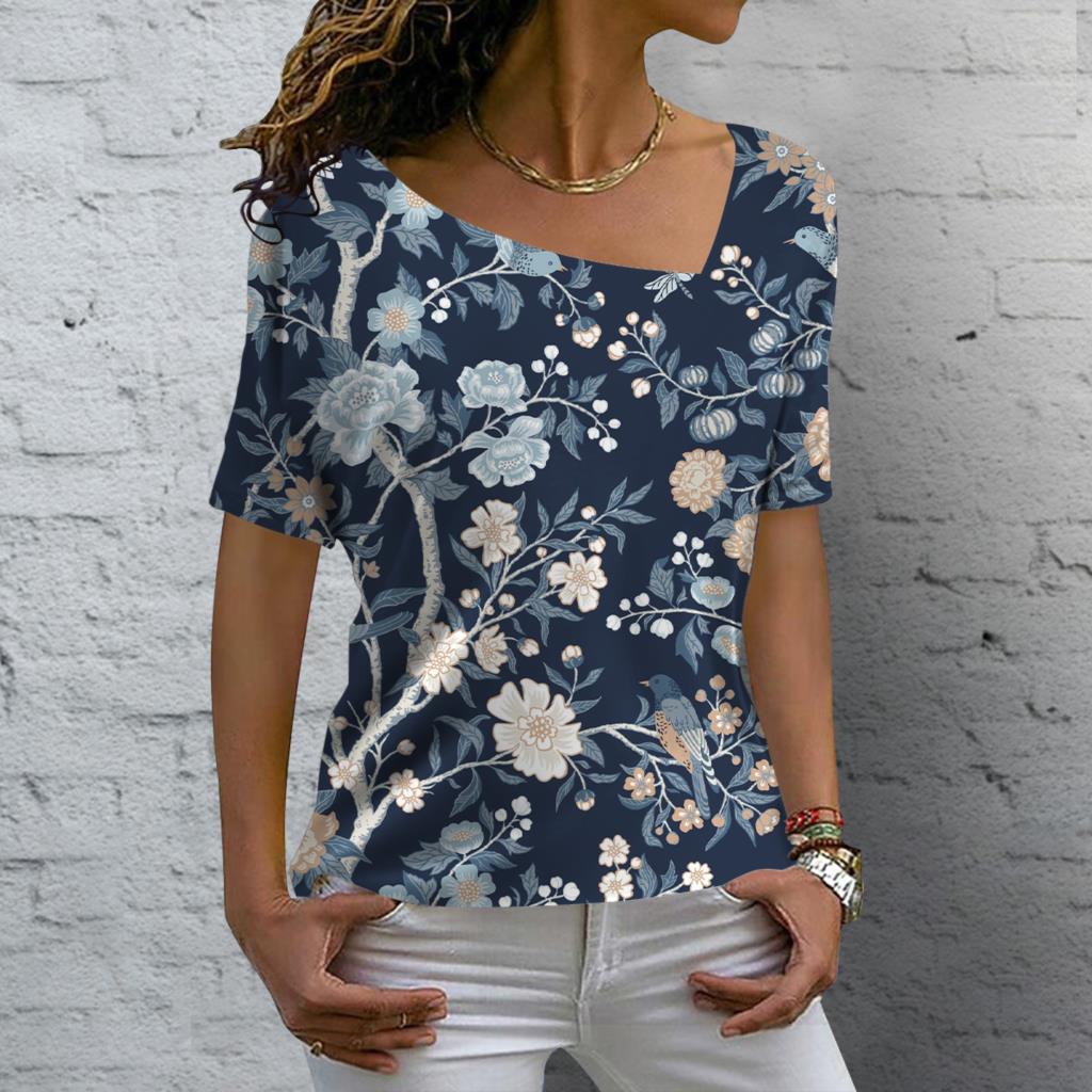 Футболка с цветочным принтом 3D, летняя женская футболка с нестандартным V-образным вырезом, ретро-футболка в стиле Харадзюку с коротким рукавом, свободные топы Y2k