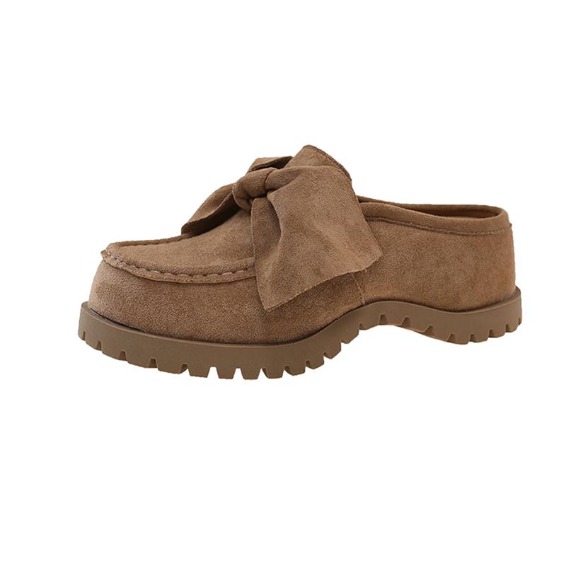 Fashion Bow Flats Women Mules Shoes Platform Suede Slingback Slippers Fashion Dress Sandals 2025 Casual Cozy Designer Zapatos De Mujer