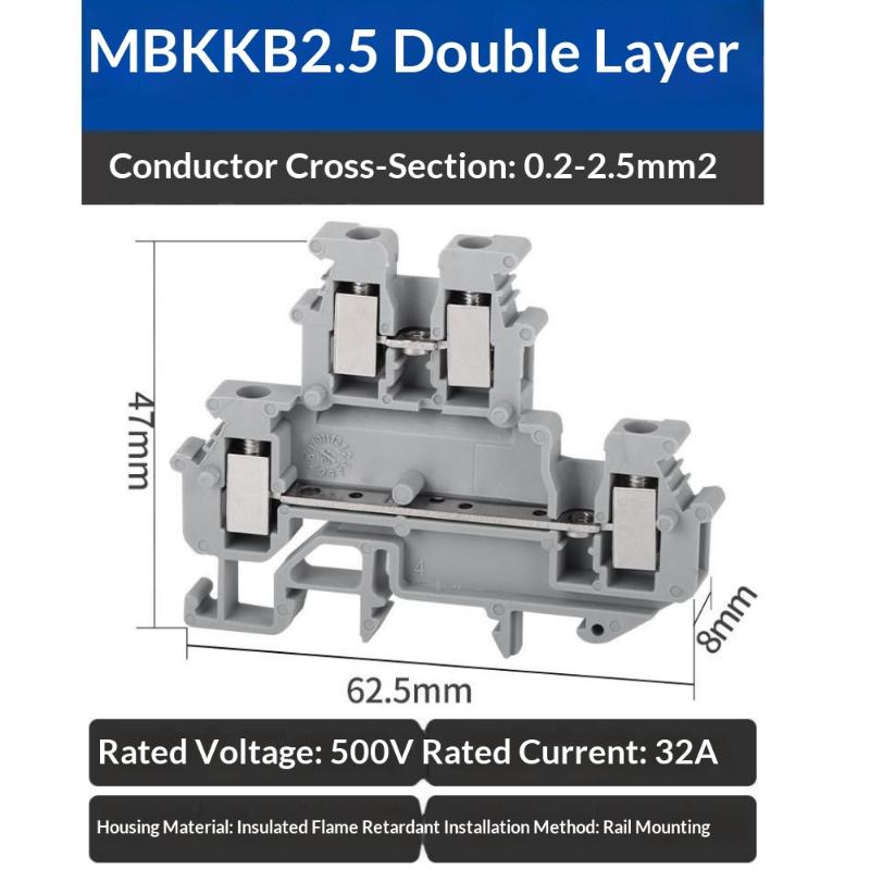 Универсальный двухслойный клеммный блок для проводки MBKKB2.5, 2/10 шт., сквозной соединитель для работ по подключению солнечных панелей