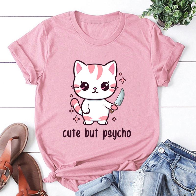 Модная унисекс футболка с принтом «Кот милый, но психованный», летние топы, футболки, женские повседневные топы, рубашка
