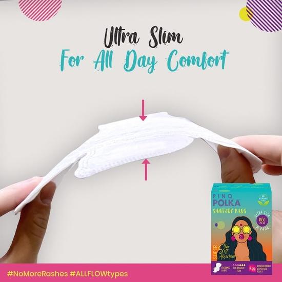 PINQ POLKA гигиенические прокладки для женщин | 10 обычных прокладок 240 мм | Премиум ультратонкие средней пропускной способности | Органический хлопок, мягкие на ощупь | Без протеканий | Без намокания
