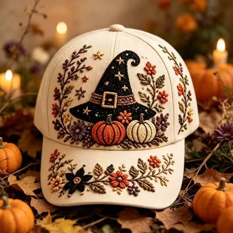 New Dark Pumpkin Big Brim Ghost 3D Printed Hat Vintage Gothic Halloween Baseball Cap
