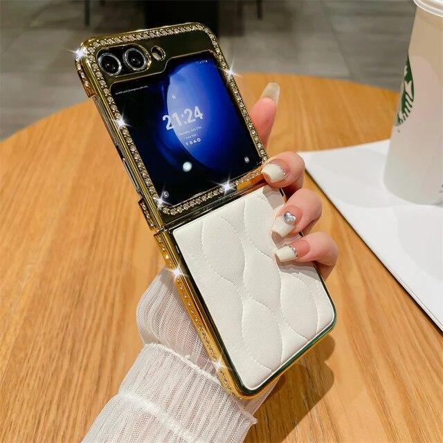 Роскошный чехол для телефона с золотым покрытием для Samsung Galaxy Z Flip 5 Flip 4 ZFlip5, мягкий чехол из искусственной кожи с блестящим пледом для Samsung ZFlip 3