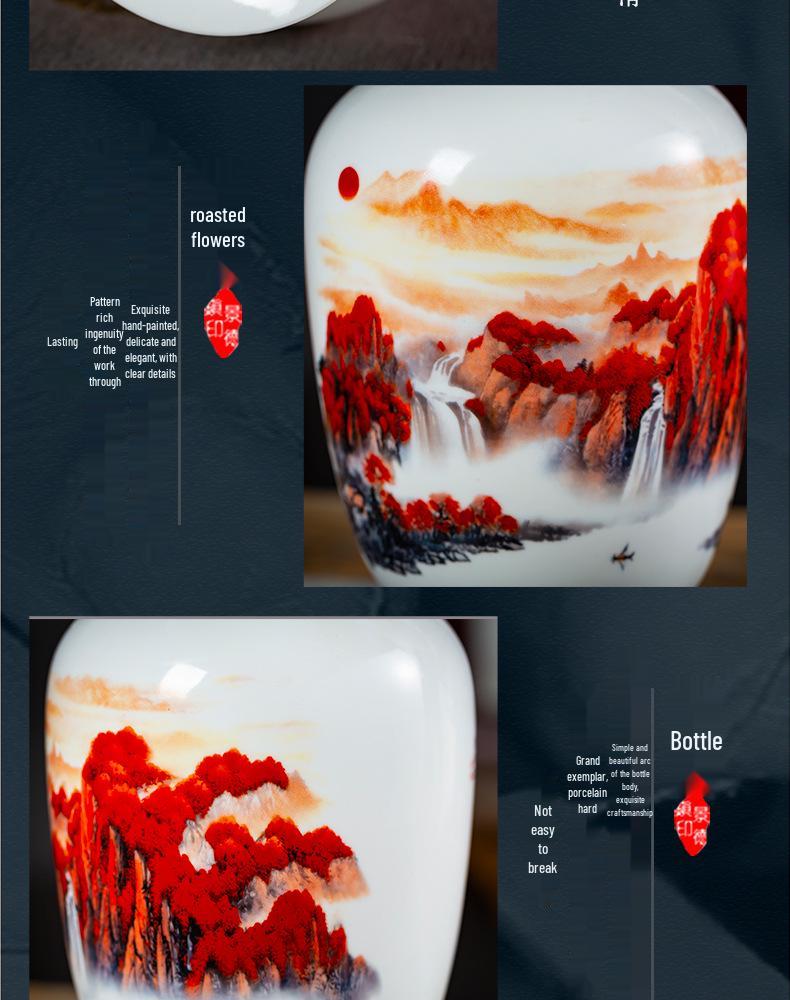 Good Fortune Jingdezhen Ceramic Vase Set: 3-Piece Décor for Living Room, Curio Shelf, or TV Cabinet