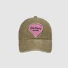 Wide-brimmed sweet pink heart-shaped baseball cap for women, spring/summer washed vintage curved brim baseball cap for men