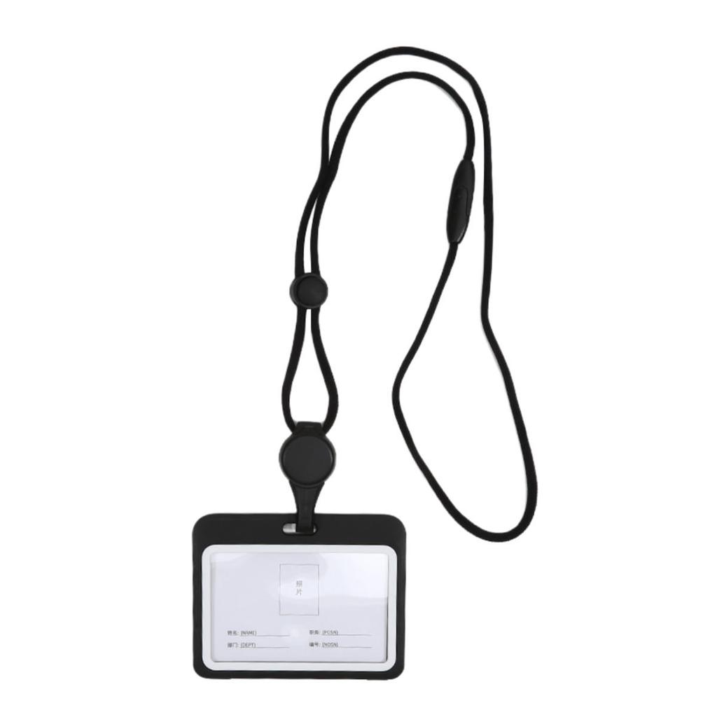 Vertical Double Side ID Badge Holder With Adjustable Neck Lanyard Retractable Anti-Slip Design Work Card Case