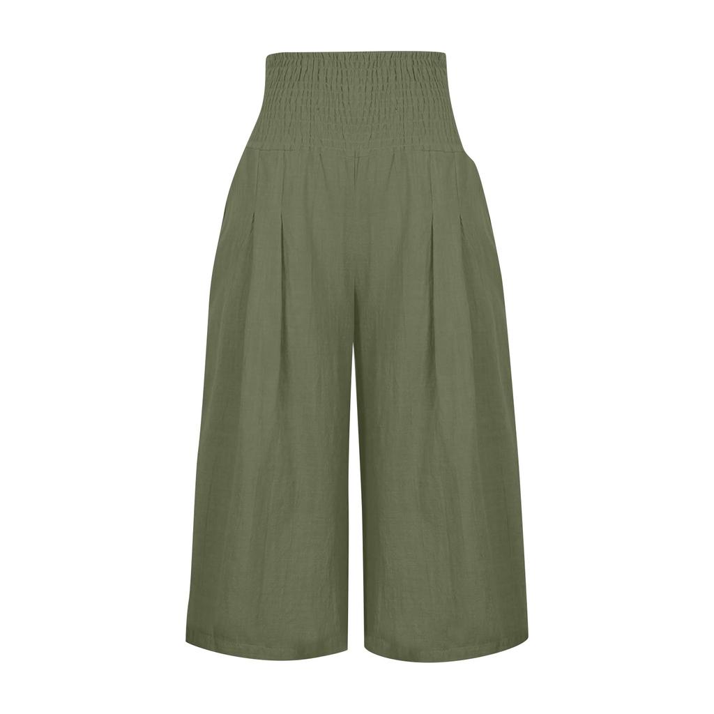 Женские однотонные повседневные эластичные брюки с высокой талией, однотонные семиточечные брюки с карманами