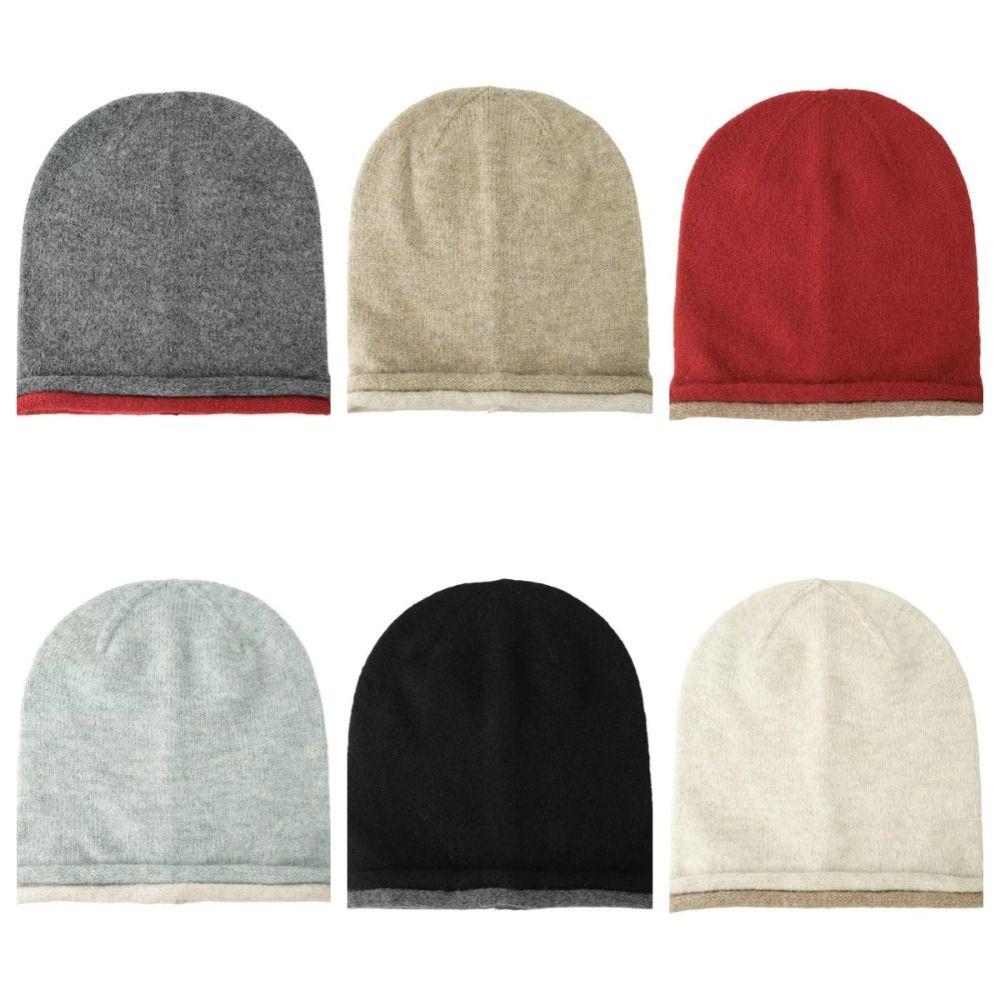 Double-sided Knitted Stacked Hat Streetwear Brimless Beanie Cap Pullover Cap  Women Girls