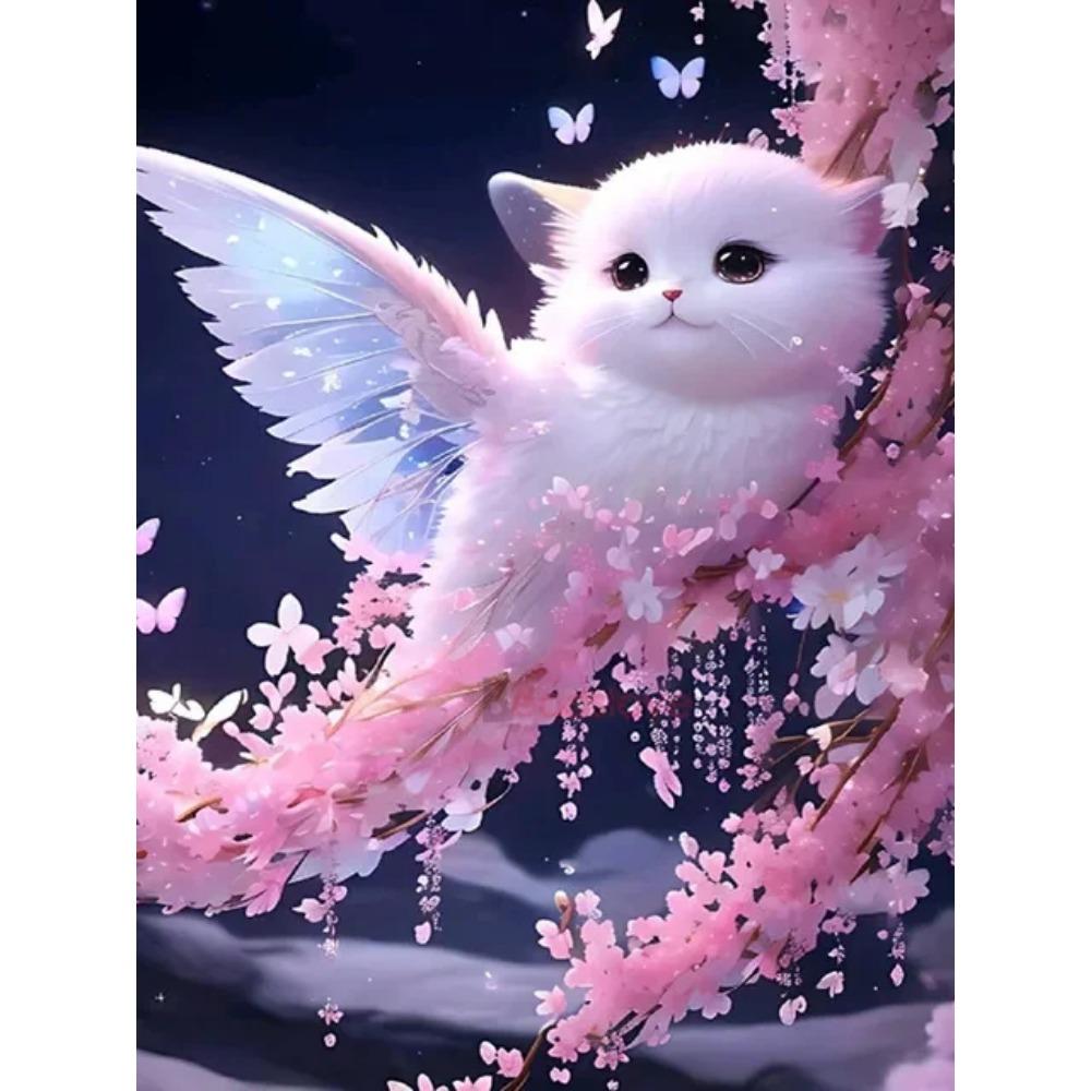 Алмазная картина, полная дрель, милый белый кот, квадратная круглая алмазная живопись, ручная работа, цветочный пейзаж, сделай сам, алмазная мозаика, картина, украшение дома