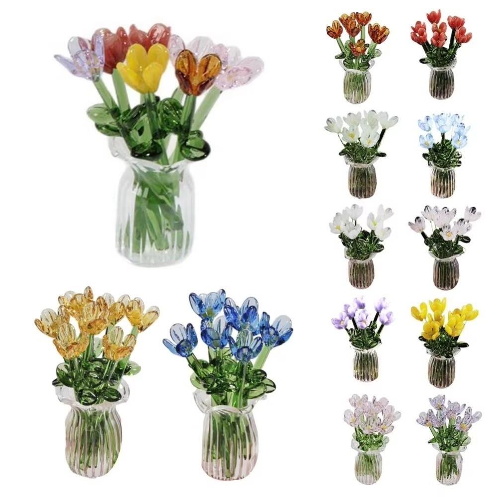 Simulation Flower Glass Flower Decor Lovely Glass Flower Bouquet for Home Room Decoration