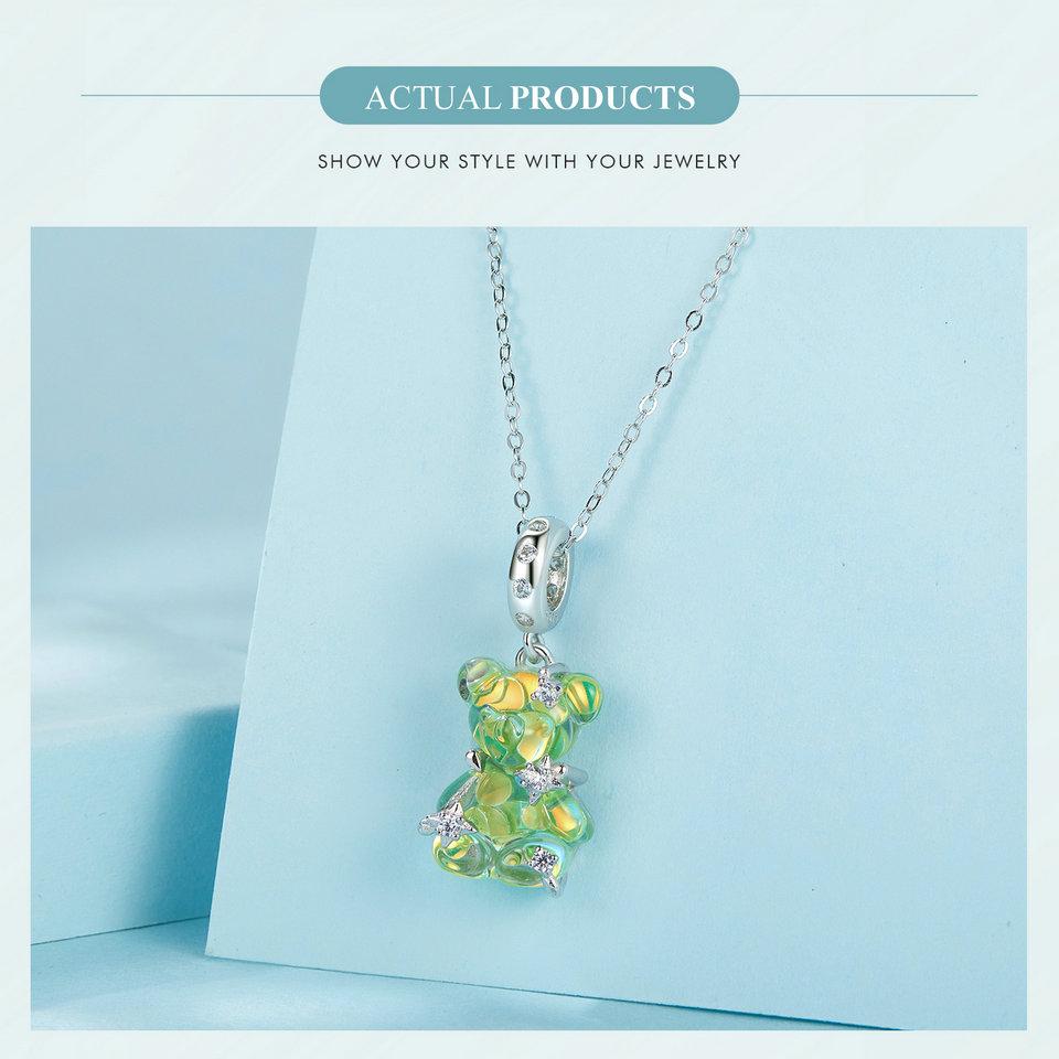 WOSTU Подвеска «Мечтательный медведь» из стерлингового серебра 925 пробы подходит для оригинального браслета «сделай сам», сказочный подарок для женщин, ювелирные украшения