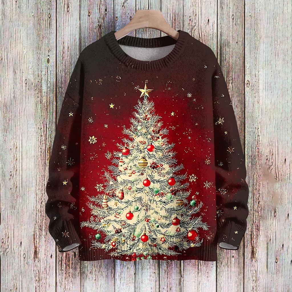 Рождественские толстовки для женщин Вязаный свитер Милая рубашка Осенний свитер с круглым вырезом Топы