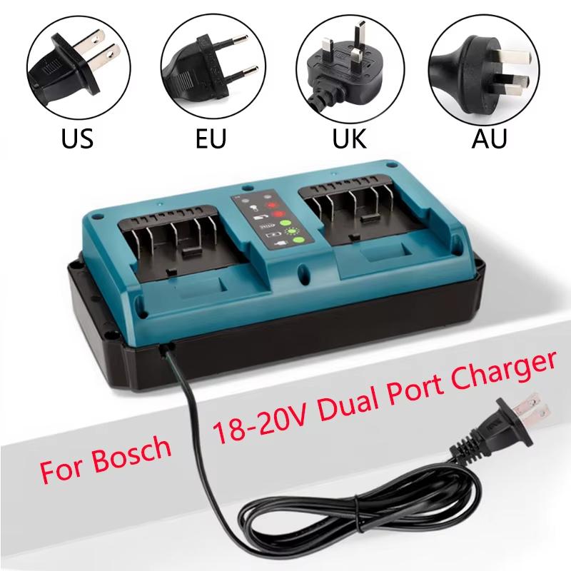 Battery Charger For Bosch Replacement Charger Station Suitable for Bosch 18V BAT609 BAT609G Lithium-Ion Battery 2-Port Charging