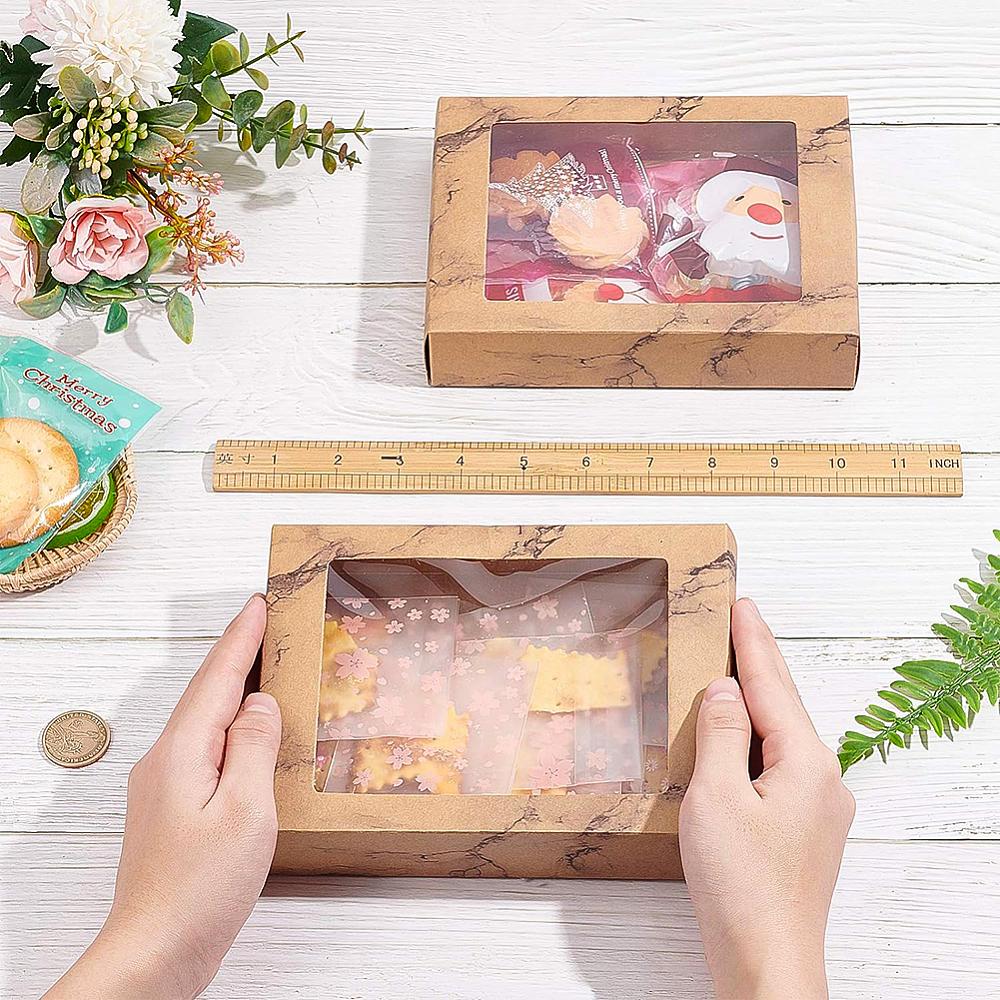 15pcs Marble Texture Pattern Paper Gift Boxes with Clear Window Packaging Boxes BurlyWood Box: 17.5x13.5x3.5cm Unfold: 29x17x0.1cm