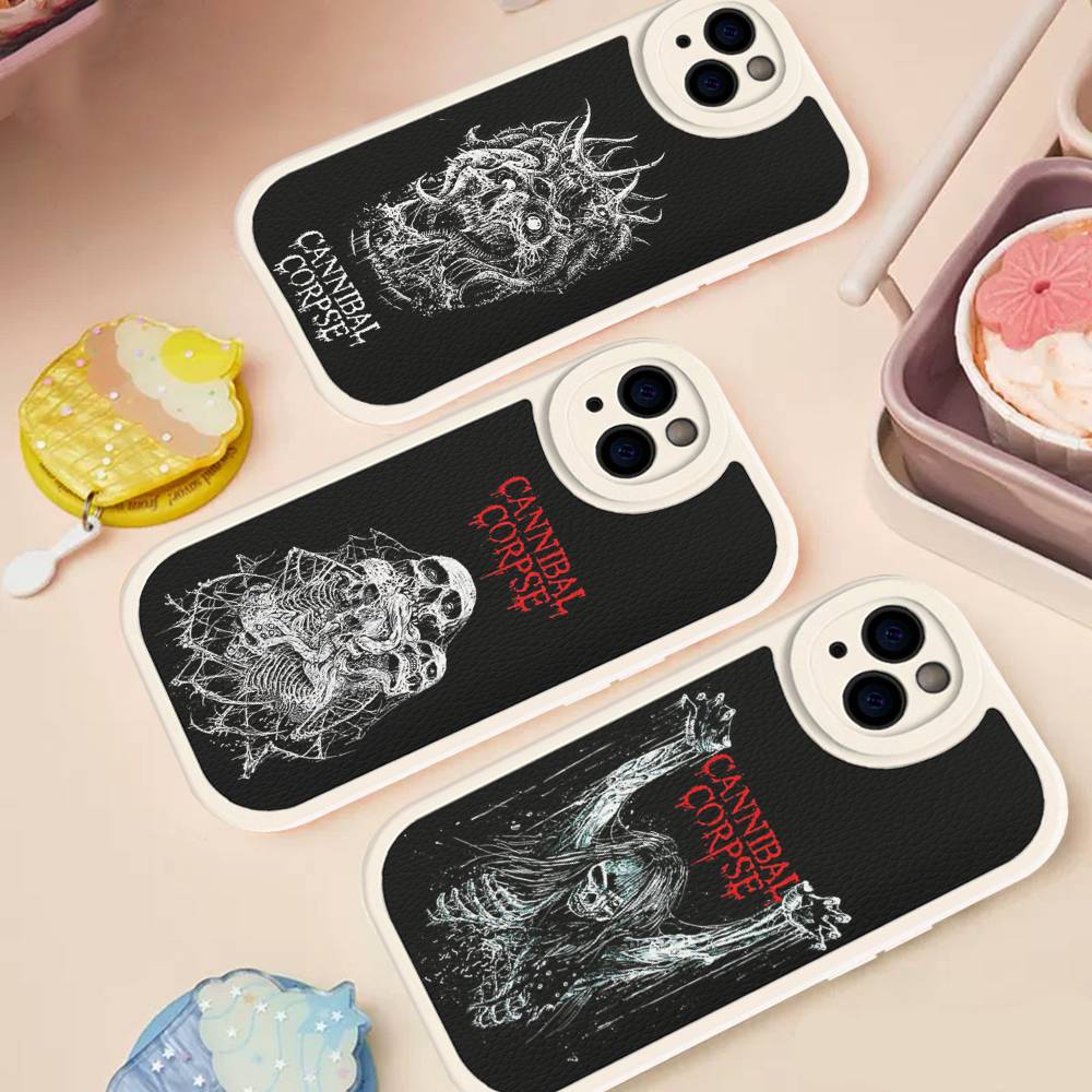 C-Cannibal C-Corpse Band Leather Phone Case For IPhone 16 16e 15 14 13 12 11 Pro Max Plus Mini Cover