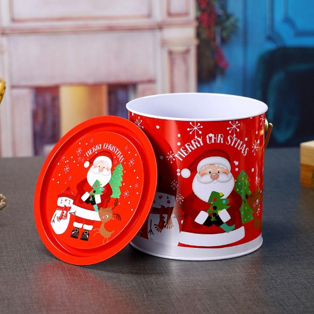 Snowman Christmas Candy Box Cartoon Xmas Candy Bucket Tinplate Box  For Candy Cookies Gifts