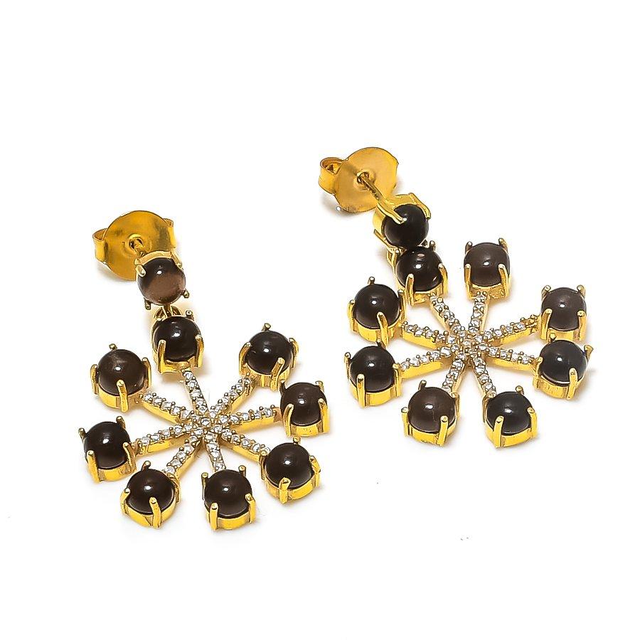 Smoky Topaz, Zircon Gemstone 925 Sterling Silver Jewelry Earring 1.42" GK-6922