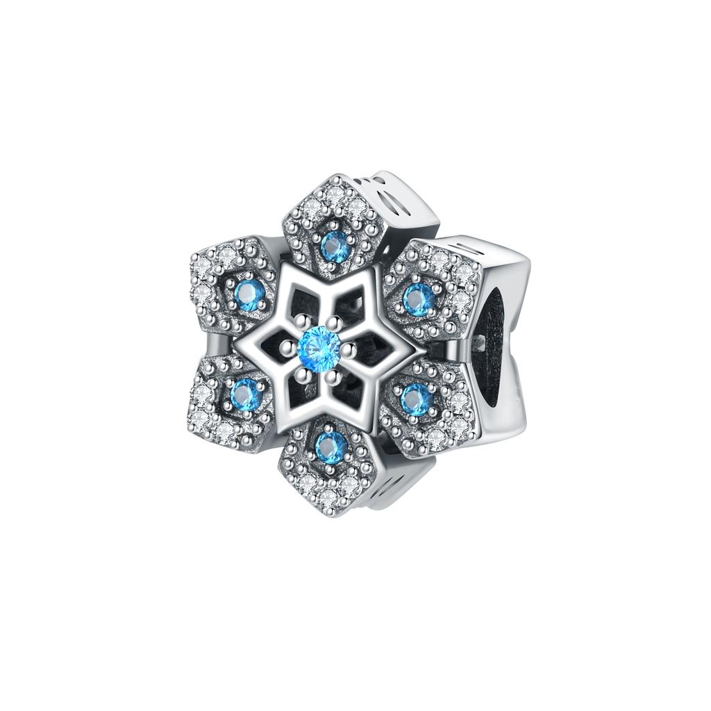 Winter Snowflake Copper Silver Plated Bracelet Pendants Colorful Zircon Necklace Charms Beads DIY Jewelry Accessories for Party
