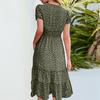 Womens Square Neck Tiered Summer Dresses Casual Floral Short Sleeved A-line Swing Flowy Dress Beach Boho Sundress