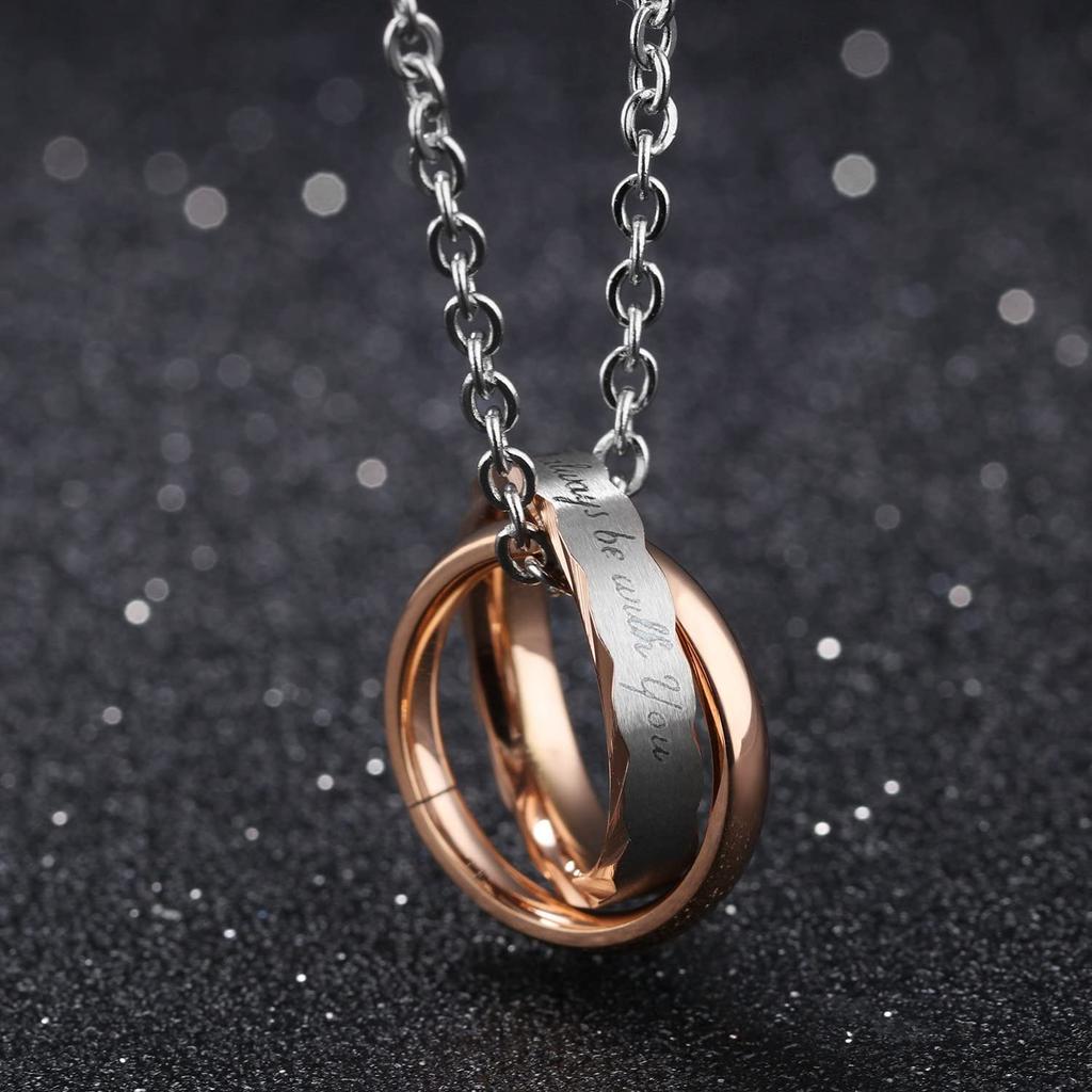 Брендовое парное ожерелье, пара, популярный дешевый подарок, титановое двойное кольцо, кулон, многогранная огранка, я всегда буду с тобой, гравировка, парные украшения