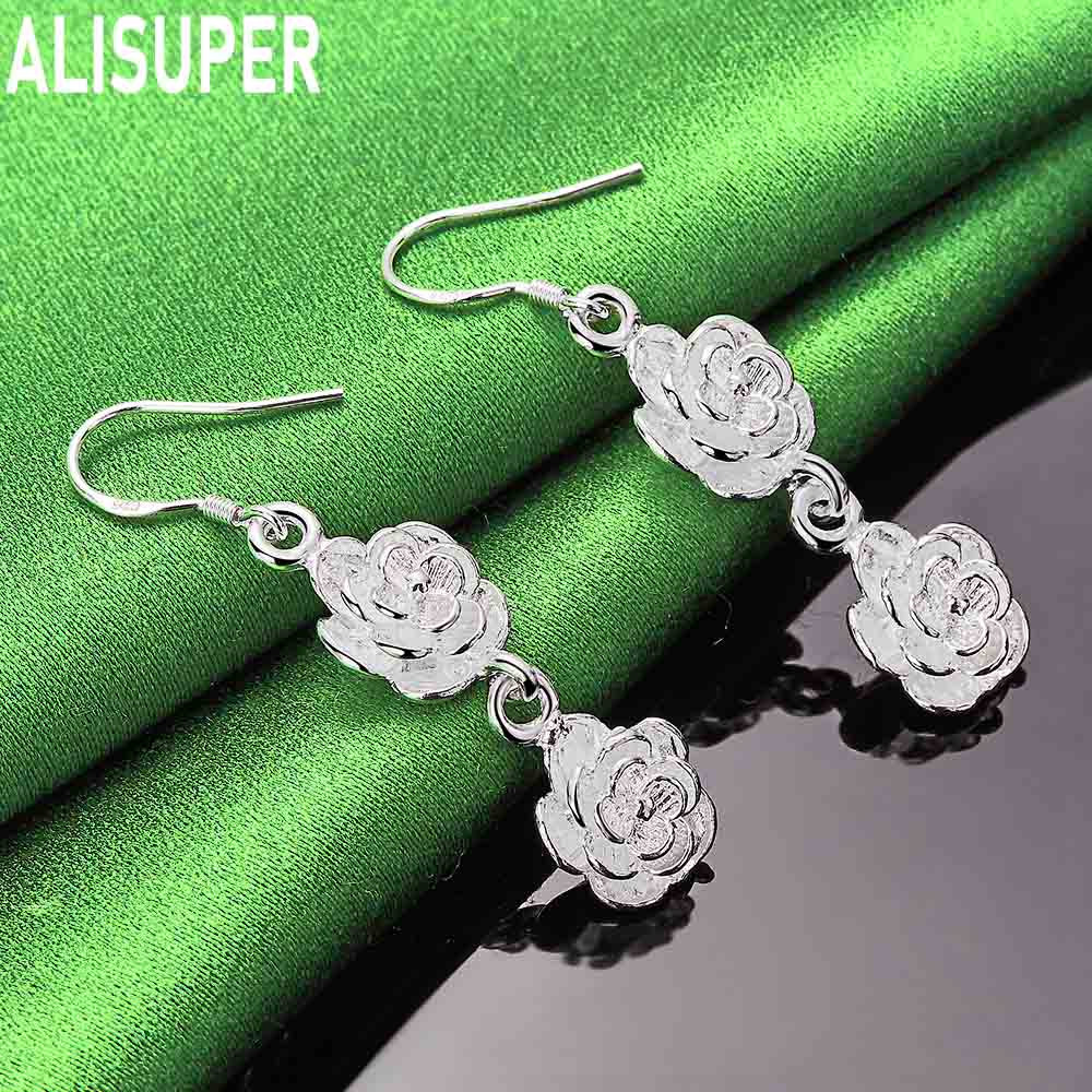 Серьги из стерлингового серебра 925 пробы, двухслойные, 3D-розы - Модные банкетные украшения