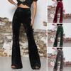 Women Flared Pants Elastic High Waist Solid Color Wide Leg Trousers Hip Lifted