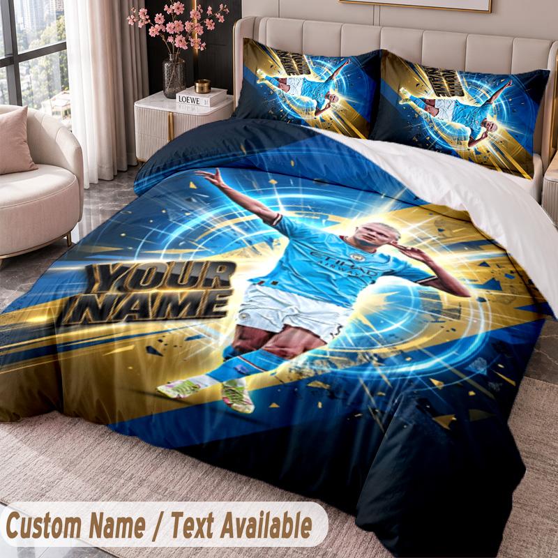 Erling Haaland Printed Bedding Set Custom Name Text 1 Duvet Cover 2 Pillowcases For Bedroom