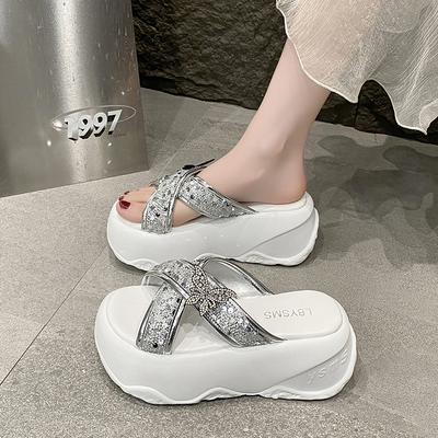 Модная обувь Домашние тапочки Платформа Резиновые шлепанцы Роскошные шлепанцы Перекрещенные Мягкие Гавайские Дизайнерские Блестящие Модная обувь Женская Домашняя