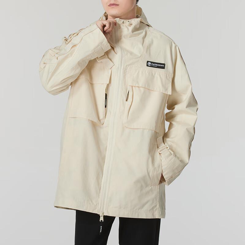 Timberland Однотонная удобная повседневная куртка с капюшоном и множеством карманов Мужские куртки бежевого цвета A5ZVWCR3