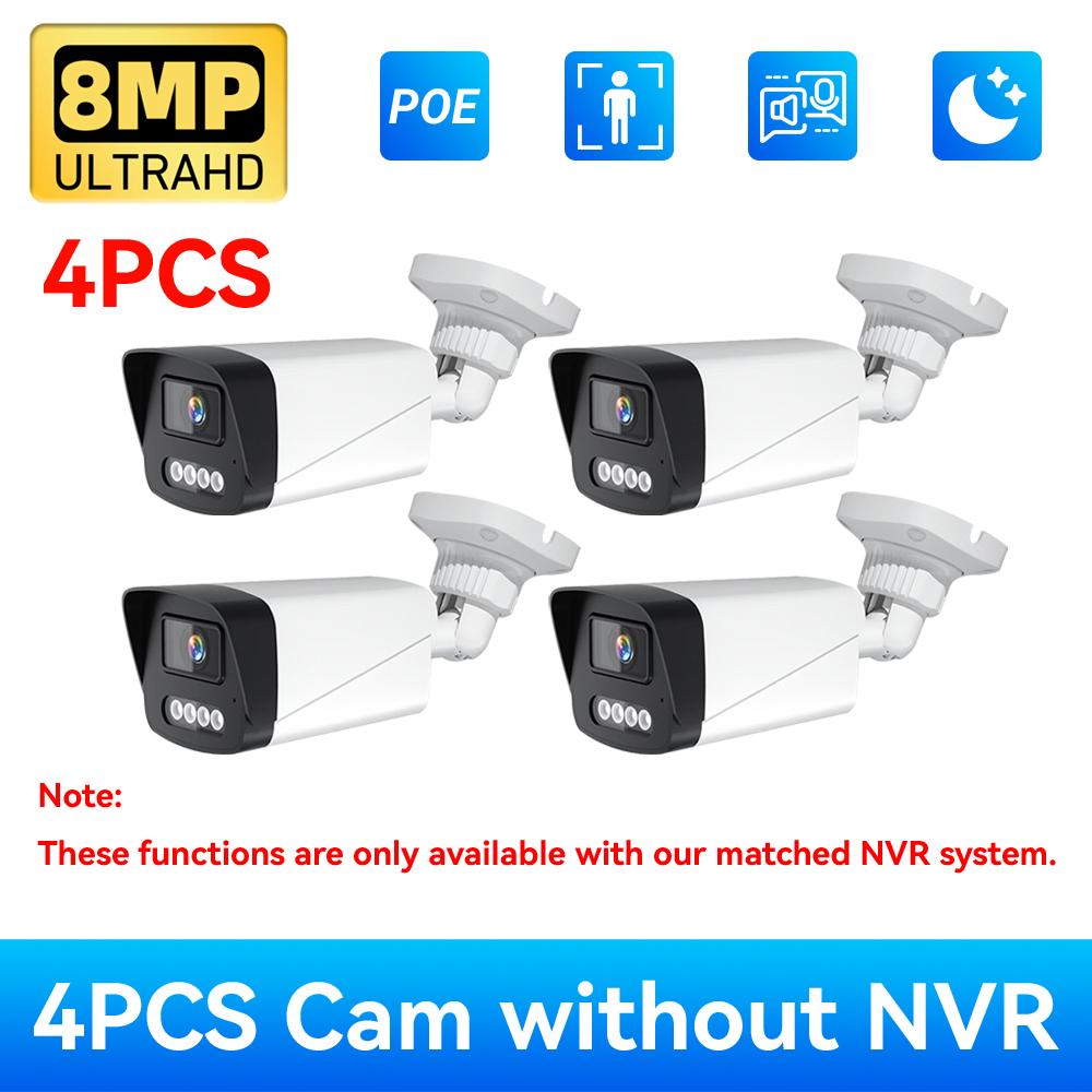 4K POE IPC Camera 8MP Ultra HD Outdoor Security CCTV with Color Night Vision, Human Vehicle Detection, IP66, Support Tuya APP