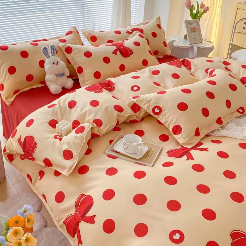 Небольшой свежий комплект из четырех предметов с плотным матовым принтом четырех сезонов и комплект постельного белья из трех предметов, пододеяльник