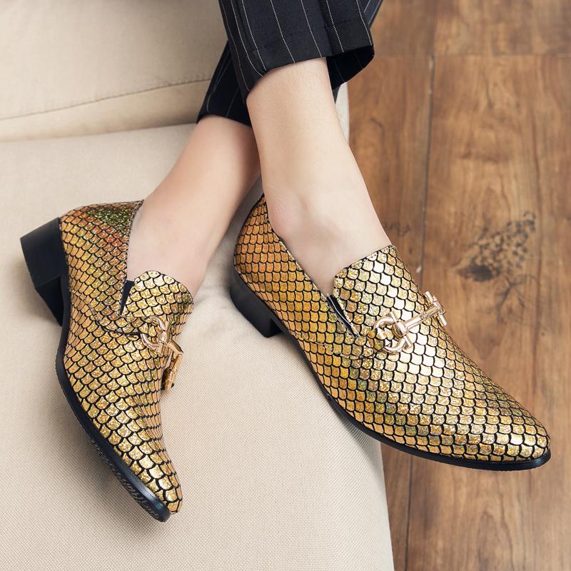 Fashion Italian Luxury Gold Leather Shoes Men Pointed Toe Dress Shoes Man Oxford High Quality Wedding Shoes Men Social Shoes Size 48