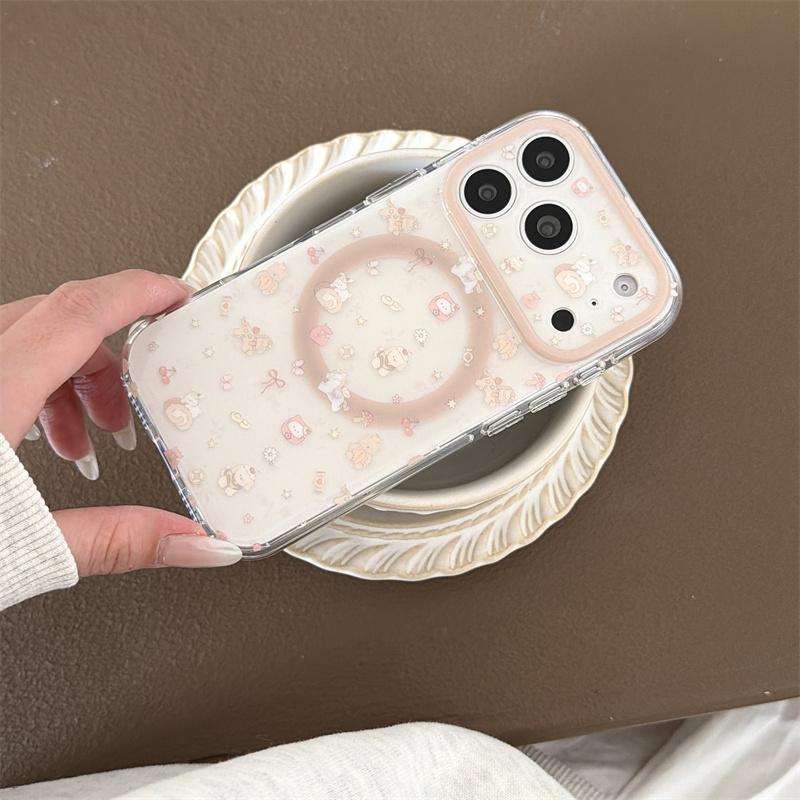 Cute Cartoon Rabbit Magnetic Phone Case For iPhone 15 16 17 Pro Max Sweet Dessert Pattern Shimmer Glitter Clear TPU Shockproof C