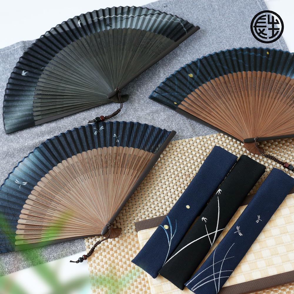 [Osaka Choseido] Мужской стильный складной веер, деловой стиль, со складным чехлом и платком, Сэйга (Ласточка) дизайн
