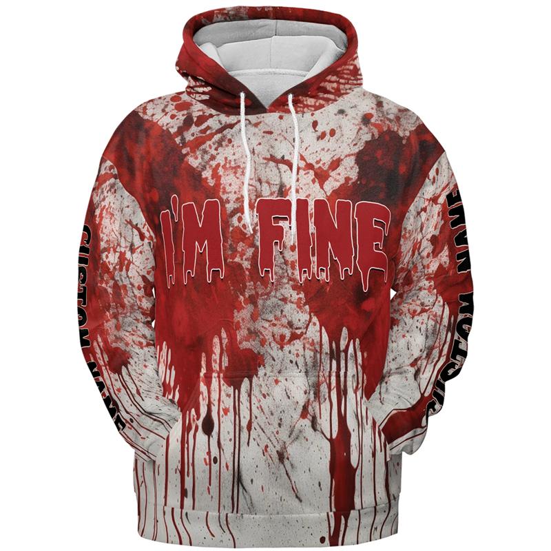 Хэллоуин У меня все хорошо Графические толстовки Мужские 3D-печать Рисунок крови Толстовка Праздничные пуловеры с длинным рукавом Осенняя уличная толстовка