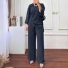2023 Autumn/Winter Women's Long-Sleeve Top & Wide-Leg Pants Solid Color 2-Piece Casual Sportswear Set
