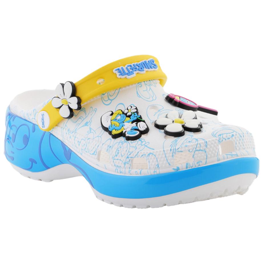 Crocs Смурфики Платформа Клог Круглый носок платформа клог дырочные туфли женские белые, синие и желтые