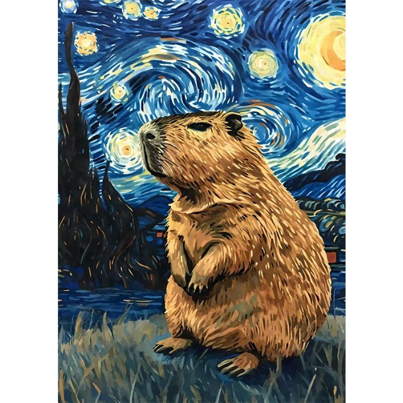 Звездная ночь Животные Кот Бобр Утконос Олень Ретро Милый Постер с Животными Холст Живопись Настенные Картины Домашний Декор Комнаты