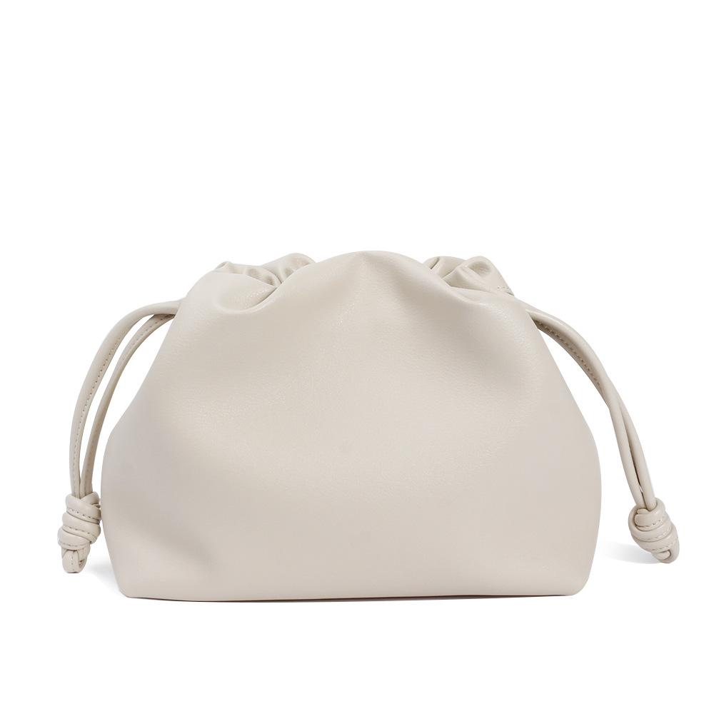 Soft Leather Fold Bag Cowhide Bag Bag Bucket Bag Drawstring Cloud Bag Single Shoulder Crossbody Bag Hand Holding Women's Bag